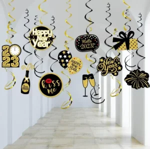 Happy New Year Hanging Swirl Decoration Banner New Year Ceiling Decor Balloon Xmas Party New Year’s Eve Party Decorations