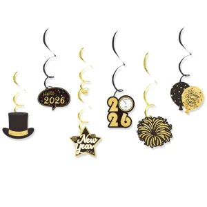 Happy New Year Hanging Swirl Decoration Banner New Year Ceiling Decor Balloon Xmas Party New Year’s Eve Party Decorations