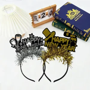 Happy New Year Letters Tassel Headband Carnival Photo Props for Birthday Party & Holiday Event Decorations
