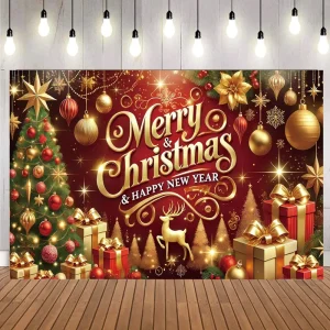 Happy New Year Merry Christmas Backdrop Background Party Decorations Christmas Backdrop Backdrop Banners for Family Home