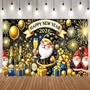 Happy New Year Merry Christmas Backdrop Background Party Decorations Santa Backdrop Photos Banners for Family Home