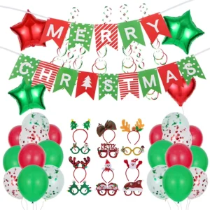 Happy New Year Merry Christmas Party Banner Flag Garland Hanging Swirl Tiara Headband Glasses Photo Props Confetti Balloon Decor