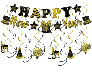 Happy New Year Party Decoration Supplies Set Banner Flag Spiral Garland for Birthday Occasions