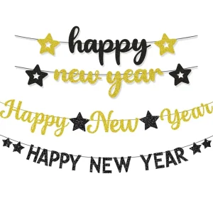 Happy New Year Party Star Champagne Glitter Hanging Banners Garland New Year Eve Xmas Party Deco Supplies
