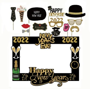 Happy New Year Photo Booth Props New Year Photo Booth Frame Selfie Booth Props for Funny New Year Party Decorations