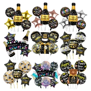 Happy New Year Spanish Mylar Aluminum Inflatable Helium 5 Pieces Foil Balloon Set for New Year Party Decorations
