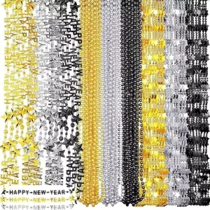 Happy New Year Tableware & Decorations Black Gold Ball Necklace Plastic Holiday Decoration Supplies for New Year Parties