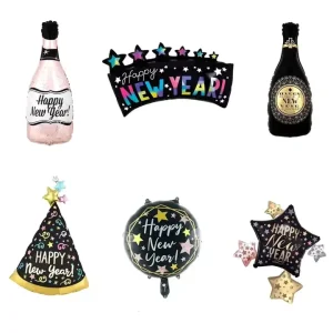Happy New Year Theme Foil Balloons Stars Wine Bottle Balloons New Year Party Decorations Kids Adult Home Events Party Decoration