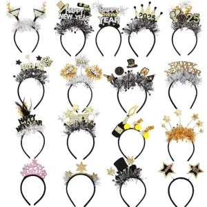 Happy New Year Themed Tinsel Foil Fringed Headband Headdress Head Wear Photo Props for New Year Eve Celebration Party Decor