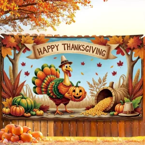 Happy Thanksgiving Banner 6×3.6ft Polyester Lightweight Digital Printing Autumn Flamingo Photo Background Banner