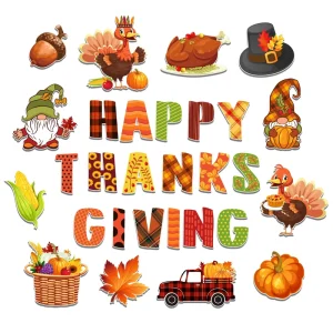 Happy Thanksgiving Cutouts Turkey Pumpkin Maple Leaves Paper Cut Outs for Party Bulletin Board Classroom Decorations