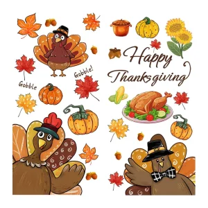 Happy Thanksgiving Floral Window Stickers UV Printed PVC Stickers Eco Friendly No Residue Home Party Decor