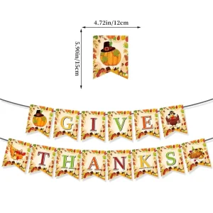 Happy Thanksgiving Give Thanks Pumpkin Hat Turkey Fall Harvest 12in Paper Banner Garland Wall Art Photo Booth Props