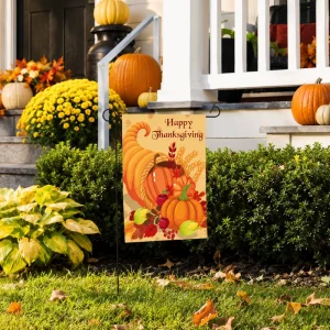 Happy Thanksgiving Metal Animal Garden Flag Pumpkin Cornucopia Fall Harvest Yard Banner Double Sided Outdoor Autumn Home Decor