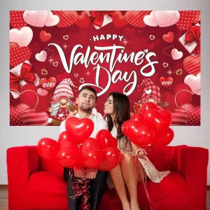 Happy Valentine’s Day Banner Heart Valentines Day Banner Backdrop Decorations for Valentines Day Party Supplies