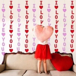 Happy Valentines Day Heart Shape Hanging Drop Party Decoration Supplies Wall Backdrop Ornament