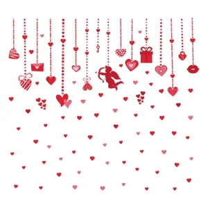 Happy Valentine’s Day Wall Decals Red Pink Love Wall Stickers Heart Shaped Pendant Decor