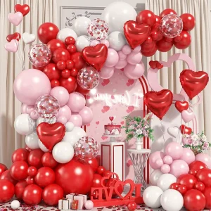 Happy Wedding Valentine’s Day Anniversary Birthday Party Decoration Supplies Love Red Pink White Balloon Garland Kits