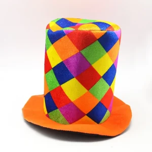 Harlequin Top Hat Bright Rainbow Velvet Checkered for Circus Parade Stage Performance Party Clowns Costume Accessory