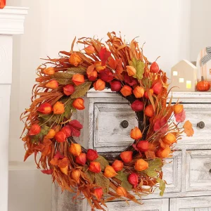 Harvest Festival Home Decor Autumn Style Artificial Maple Leaf Wreath Vine Branches Halloween Door Ornaments