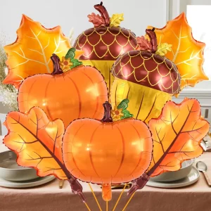 Harvest Thanksgiving Balloon Set Pumpkin Maple Leaf Pinecone Foil Balloons Autumn Birthday Party Decorations Supplies