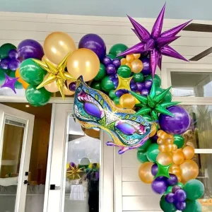 Hawaii Carnival Theme Balloon Set Mardi Gras Decorations Set 5Inch 10Inch Yellow Purple Green Birthday Arrangement Balloon