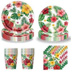 Hawaii Themed Party Summer Decoration Disposable Tableware 7/9-inch Paper Plate Napkin Tablecloth Banner Birthday Banquet Travel