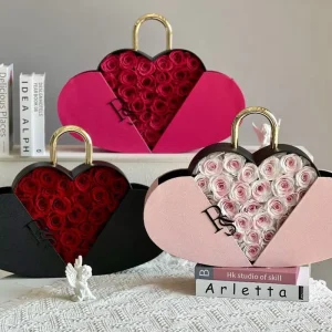 Heart Envelope Preserved Rose Box Handbag Metallic Handle Wedding Christmas Mother’s Day Event Decor