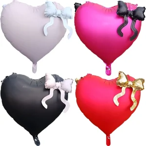 Heart Foil Balloons with Bow Birthday Weeding Party Take Photos Ceremony Heart with Bow Mylar Balloon
