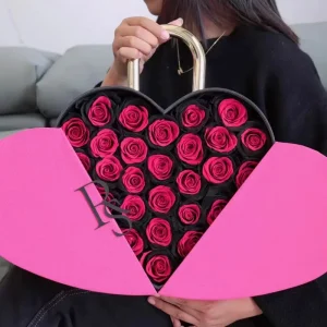 Heart Shape Arrangement Valentines Day Gift Decoration Handicraft Eternal Forever Eternity Rose Preserved Flower