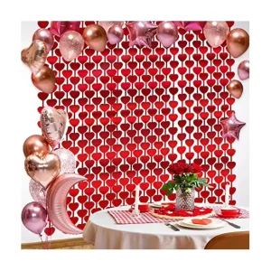 Heart Shape Metallic Foil Fringe Curtain 1*2M Back to School Holiday Backdrop Valentine’s Day Birthday Wedding Decoration