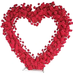 Heart Shaped Floral Arch Backdrop Red Rose Wedding Decoration for Valentine’s Day
