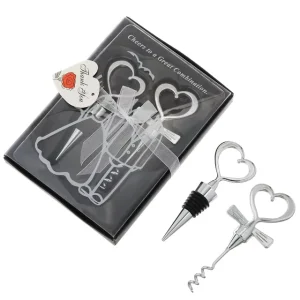 Heart Shaped Wine Stopper and Opener Set Wedding Decorate Souvenirs and Party Favors Gift Box Packed Return Gifts