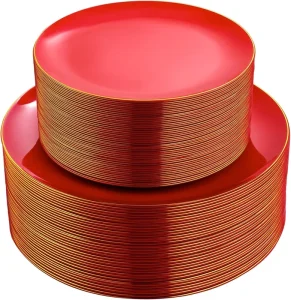 Heavy Duty Disposable Plastic Plates Hammered Dinner Dessert Plate Combo Sets for Wedding Birthday Party Supplies