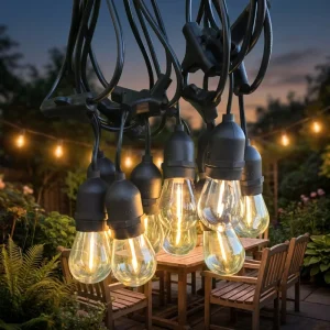 Heavy Duty E27 48ft S14 A60 20M 100m LED Light String Holiday Camp Patio Cafe Decorative Waterproof Outdoor Festoon String Light
