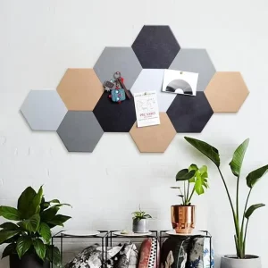 Hexagon Felt Board Tiles Felt Memo Board Bulletin Board Self Adhesive Notice Board Pins for Photos Memos Display Note Board