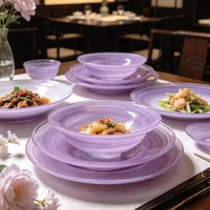 High Purple Glass Bowl Dish Set Light Luxury Home Tableware Microwave Safe Smooth Surface Underglaze Colored Dinnerware