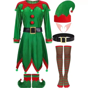 High Quality Adult Unisex Christmas Elf TV & Movie Fancy Dress Suits Costume Set Polyester Party Dance Clothes