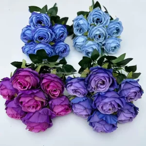 High Quality Artificial Real Like 7 Heads Rose Bouquet Supplies 45cm Silk Flower April Fool’s Day Arrangement
