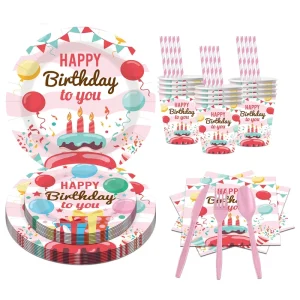 High Quality Colorful Balloon Theme Birthday Graduation Party Supplies Dinnerware Disposable Paper Plates Cups Napkins