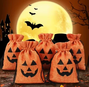 High Quality Cross Border Best Selling Eco Friendly with Drawstring Closure Pumpkin Linen Hallowmas Bag for Decorations