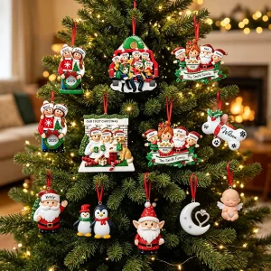 High Quality Customizable Resin Circle Family Christmas Tree Charm Christmas Ornament Pendant Home Decor