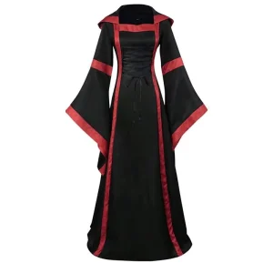 High Quality Flare Sleeve Hooded Dress Viking Outfit Women’s Renaissance Festival Costumes Medieval Witch Costume