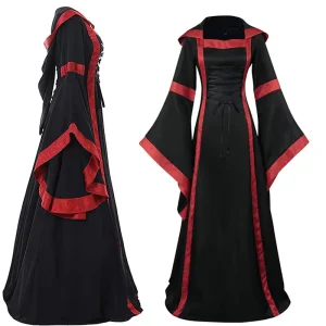 High Quality Flare Sleeve Hooded Dress Viking Outfit Women’s Renaissance Festival Costumes Medieval Witch Costume