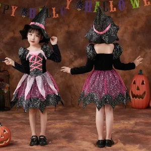 High Quality Girls Halloween Costume Shining Magic Girls Carnival Stage Performance Children Kids Witch Party Costume