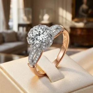 High Quality Multi-layer Spiral Accent Side Diamonds Au750 Two-tone Vortex Halo Natural Diamond Engagement Ring