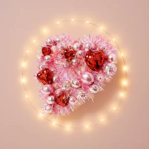 High Quality Pink Glass Heart Shape Disco Ball Garland Flowers Wreaths for Valentine’s Day Wedding Christmas Door Decoration
