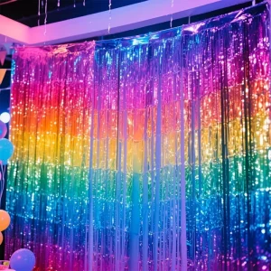 High Quality Plastic Colorful Macaron Gradient Rain Tinsel Curtain for Halloween Carnival Theme Holiday Birthday Party Decor