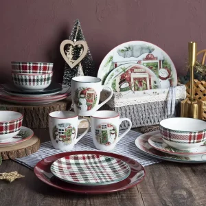 High Quality Porcelain Dinnerware Set 16 pieces Collection with Decal Festive Tableware for Xmas Bulk Sale