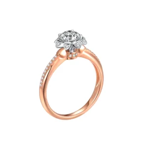 High Quality Premium Soft Minimalist Bridal Accessory Heart Prong Halo Diamond Ring with Glossy Polished Band